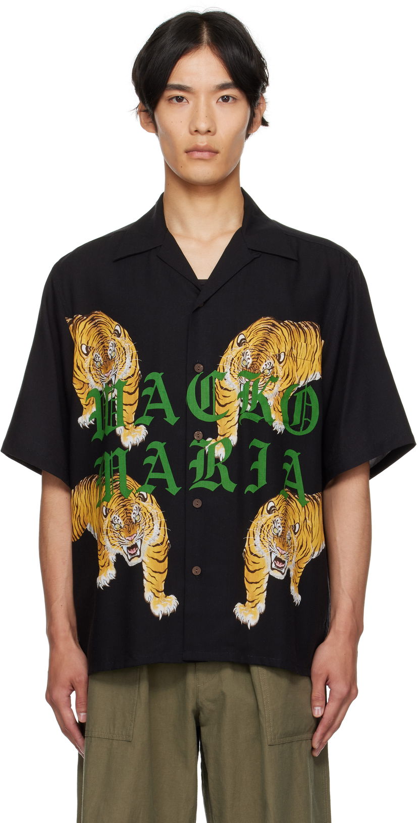 Skjorte WACKO MARIA WACKO MARIA Tim Lehi Tiger Print Shirt Sort | 25SS-WMS-HI07