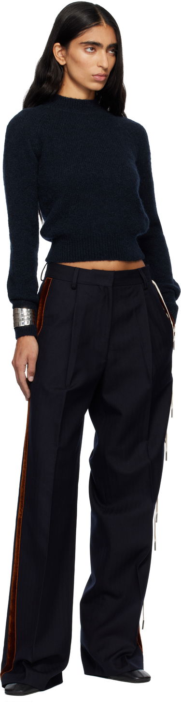 Bukser Dries Van Noten Dries Van Noten Embellished Tuxedo Trousers with Velvet Side Stripe and Lace-Up Detail Mørkeblå | 252-010960-2193, 4
