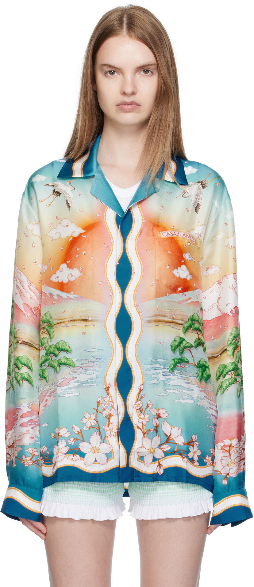 Skjorte Casablanca Casablanca 'Tennis Club' Print Silk Long Sleeve Shirt Flerfarvet | U-WPF25-SH-006-01