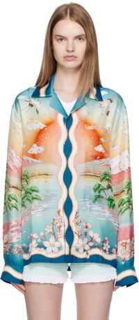 Casablanca 'Tennis Club' Print Silk Long Sleeve Shirt
