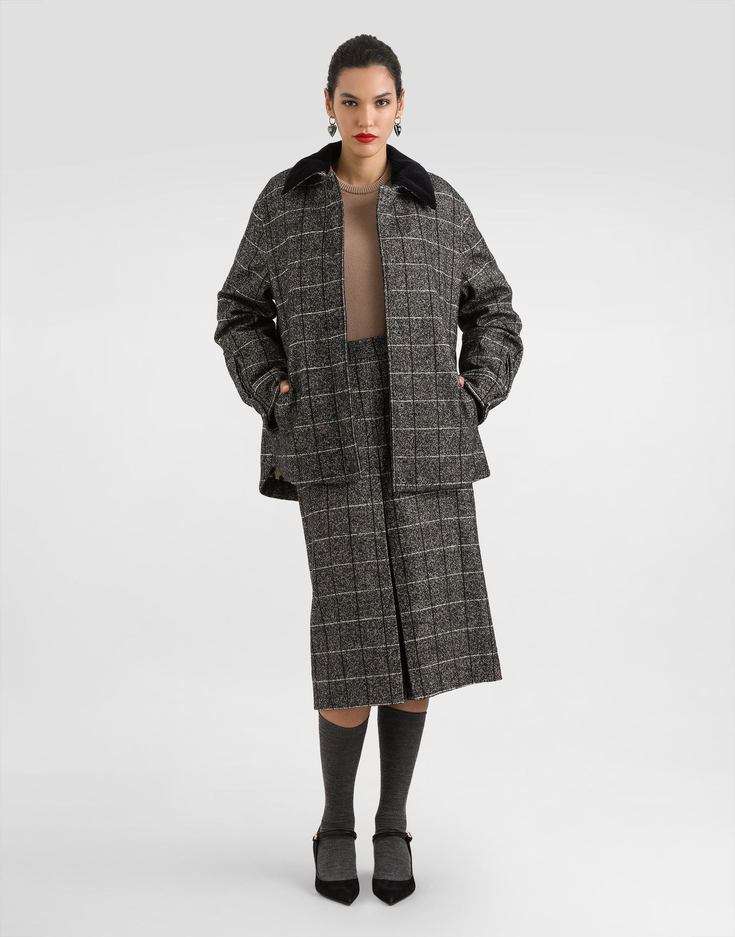 Nederdel Dolce & Gabbana Dolce & Gabbana Wool Blend Check A-Line Skirt Grå | F4C61TFQZAJS8100, 1