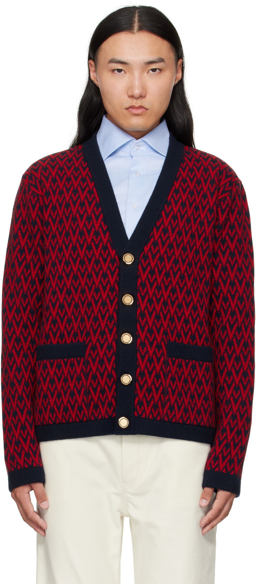 Sweater Valentino Valentino 'Toute La V' Wool Cardigan Rød | 7V3KA04IAR1