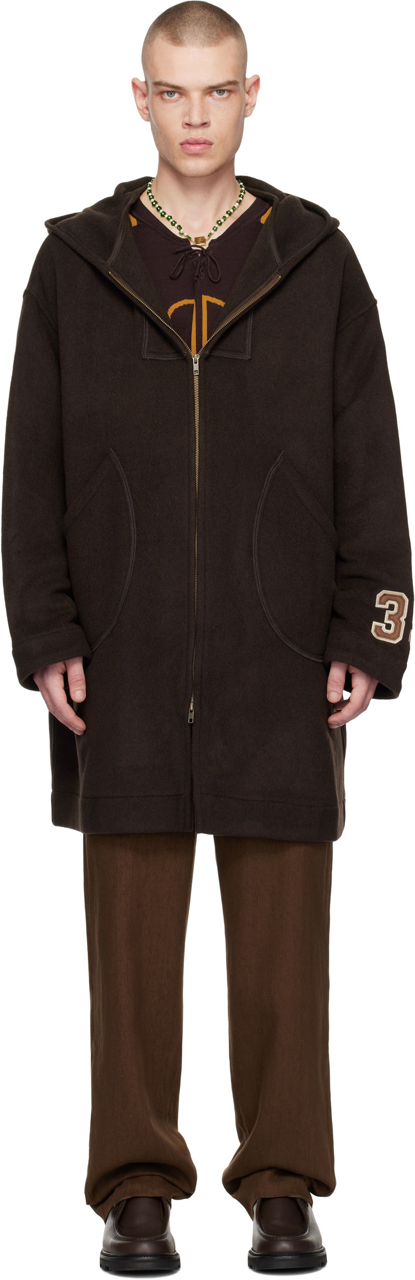 Sweatshirt Bode Fleece Hooded Coat Brun | MRF24OW010