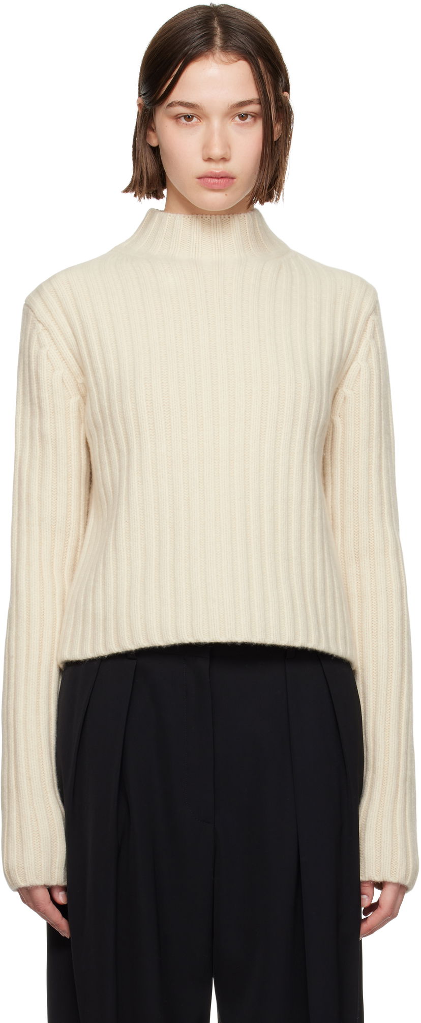 Sweater TOTEME TOTEME Chunky Rib Knit Sweater Beige | 244-WRT0375-YA0004