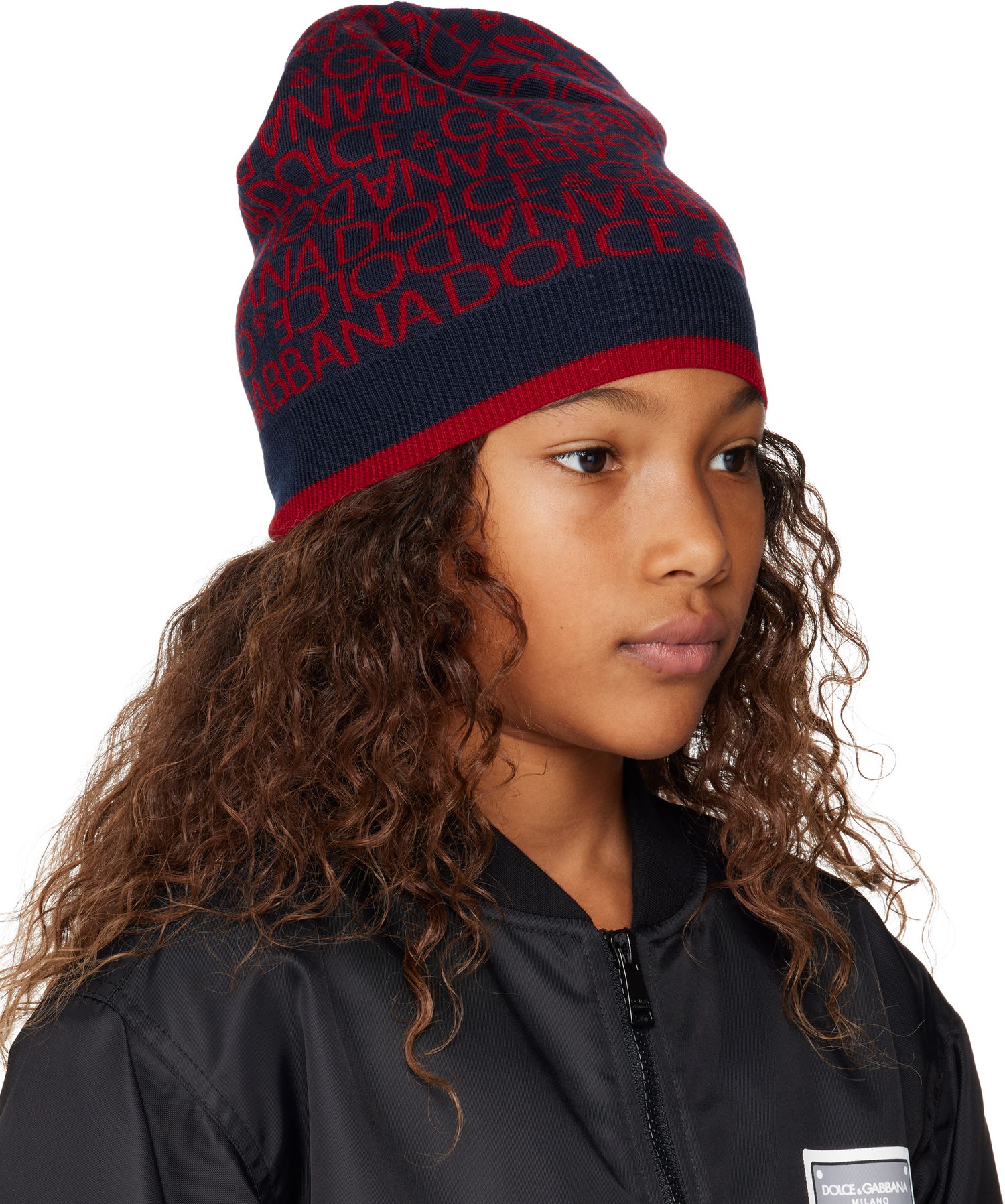 Bomberjakke Dolce & Gabbana Dolce&Gabbana Kids Jacquard Knit Beanie Sort | LBKHA7 JCVW1, 1
