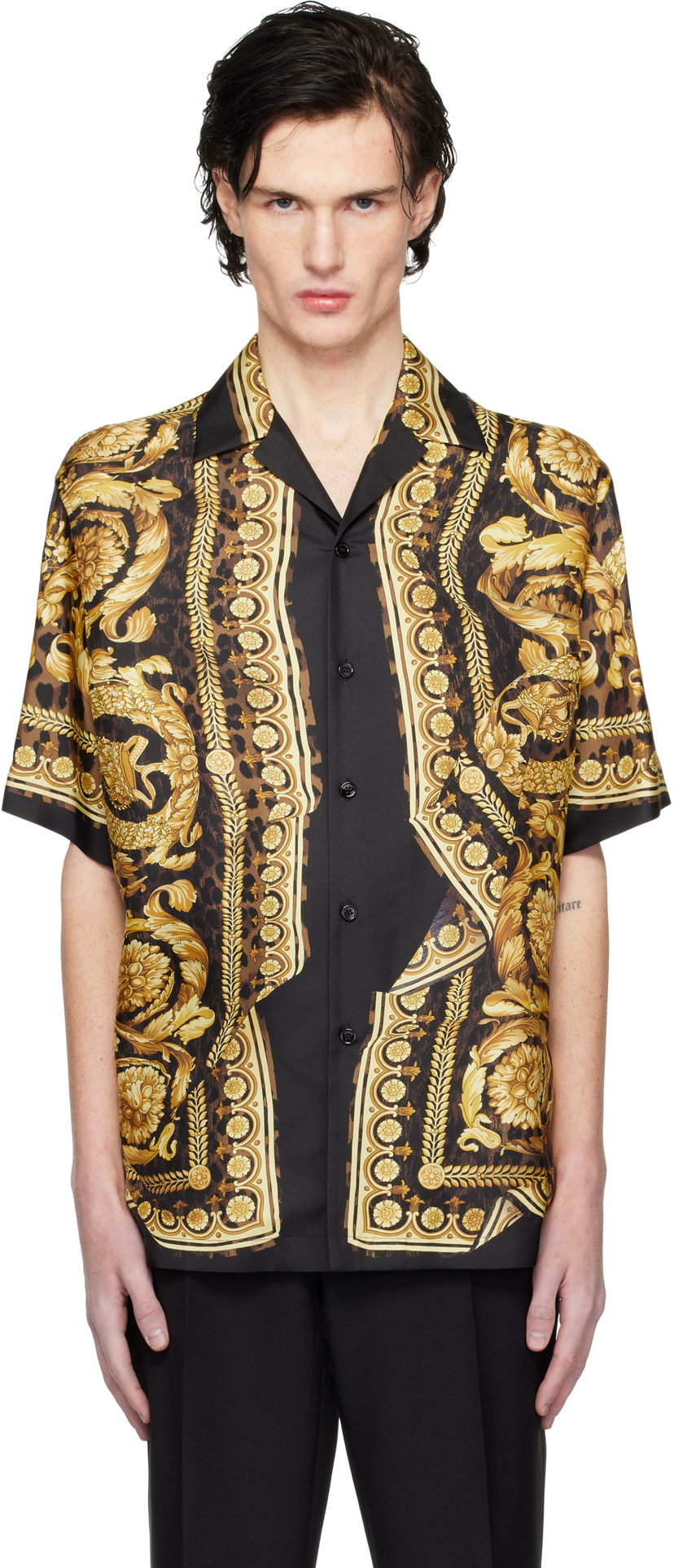 Skjorte Versace Black & Gold Wild Illusion Silk Shirt Sort | 1003926_1A11896