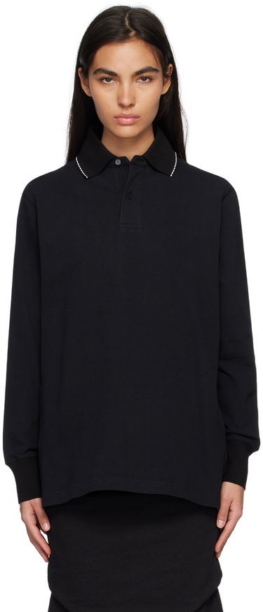 Polo skjorte We11done We11done Scalloped Edge Long Sleeve Polo Sort | WD-TT1-23-819-U-BK, 0