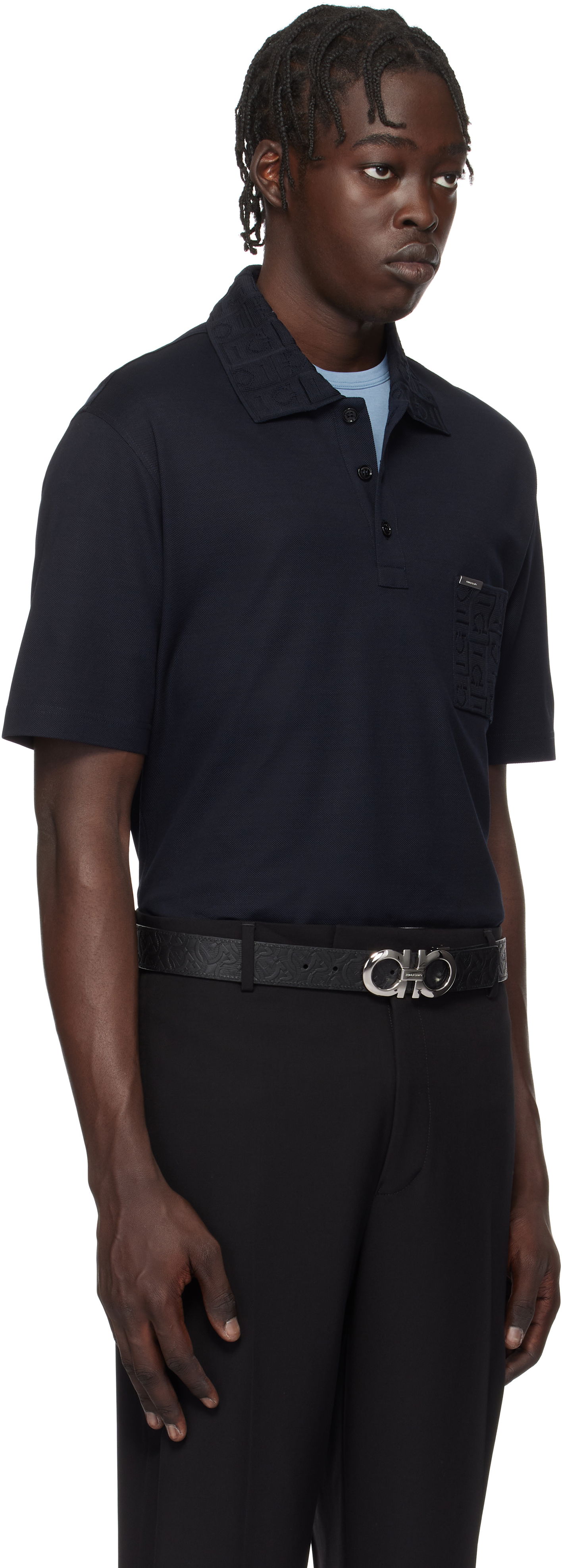 Polo skjorte FERRAGAMO Salvatore Ferragamo Jacquard Pocket Polo Mørkeblå | 781014, 1
