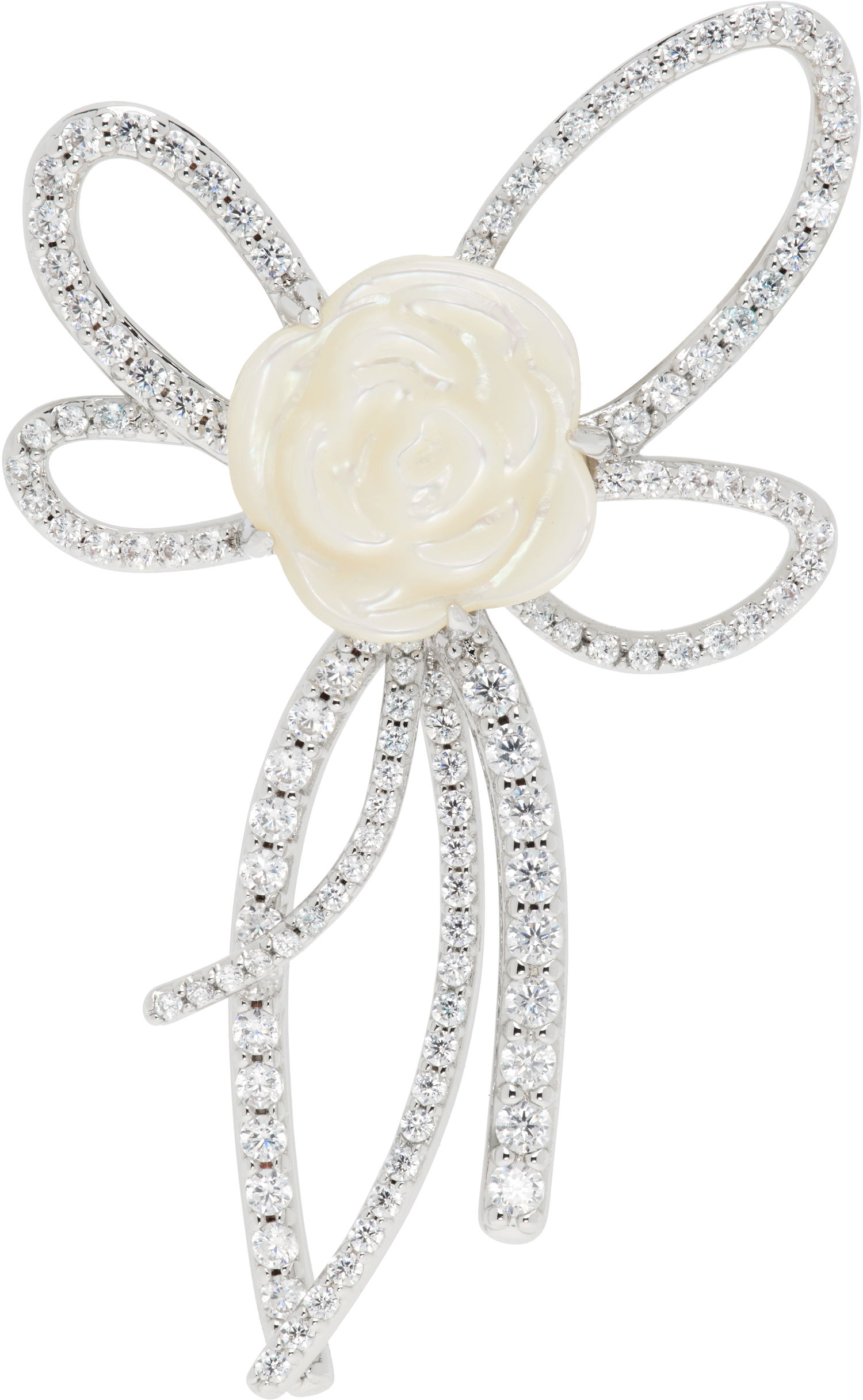 Stift SHUSHU/TONG YVMIN Edition Pearl and Diamond Bow Rose Single Earring Hvid | 22314SLV00DR, 0