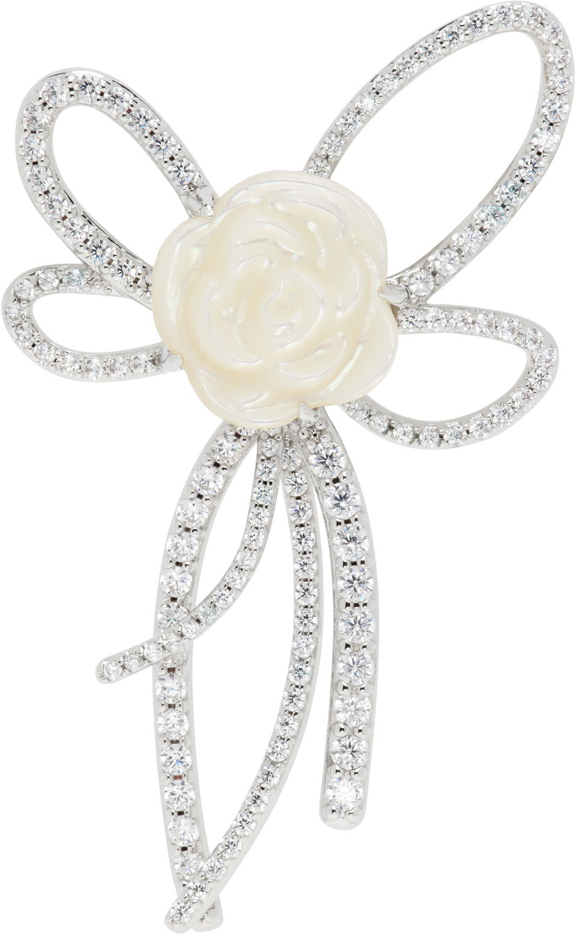Stift SHUSHU/TONG YVMIN Edition Pearl and Diamond Bow Rose Single Earring Hvid | 22314SLV00DR