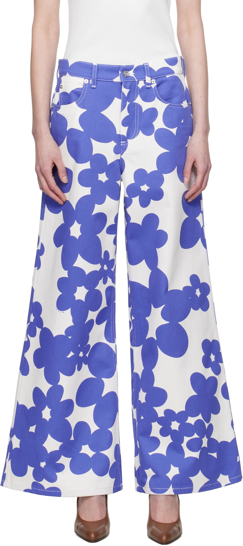 Bukser Marni Marni Floral Print Wide-Leg Trousers Hvid | PAMA0514S0 UTC462