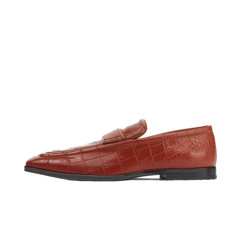 Sneakers og sko Bottega Veneta Croc-Effect Leather Loafer Brun | 651350V0G808840