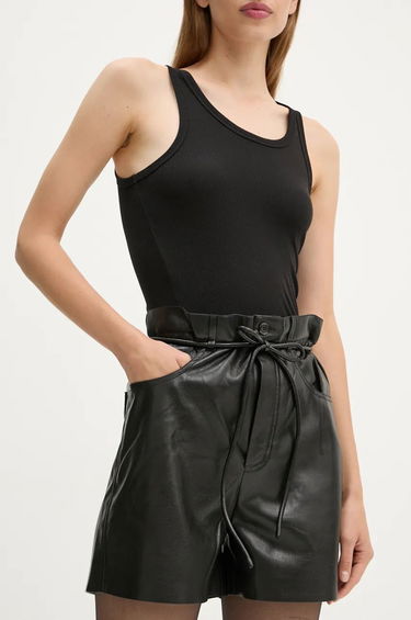 Tanktop Nanushka High Waist Paperbag Leather Shorts Sort | NW24PFOW10551, 0
