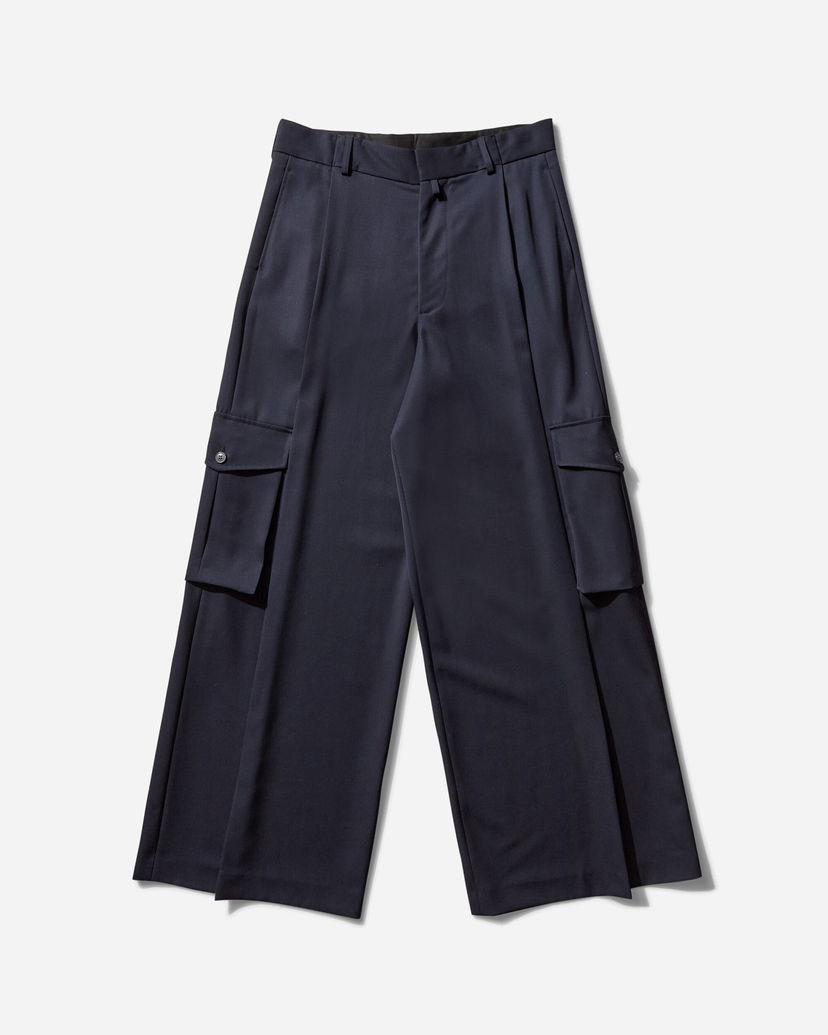 Cargo bukser Dries Van Noten Wide Leg Pleated Cargo Pants Mørkeblå | 251-020915-1176 509