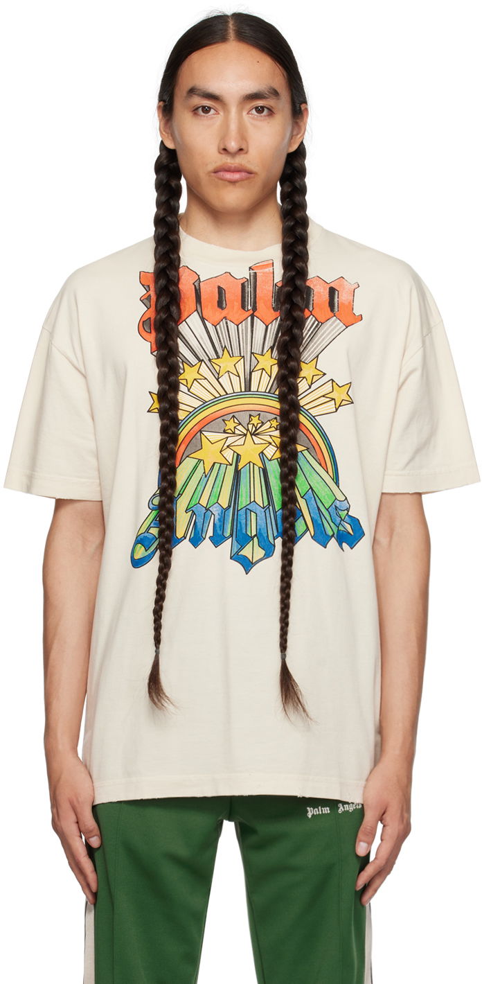 T-shirt Palm Angels Beige Rainbow Hvid | PMAA072F23JER0050384, 0