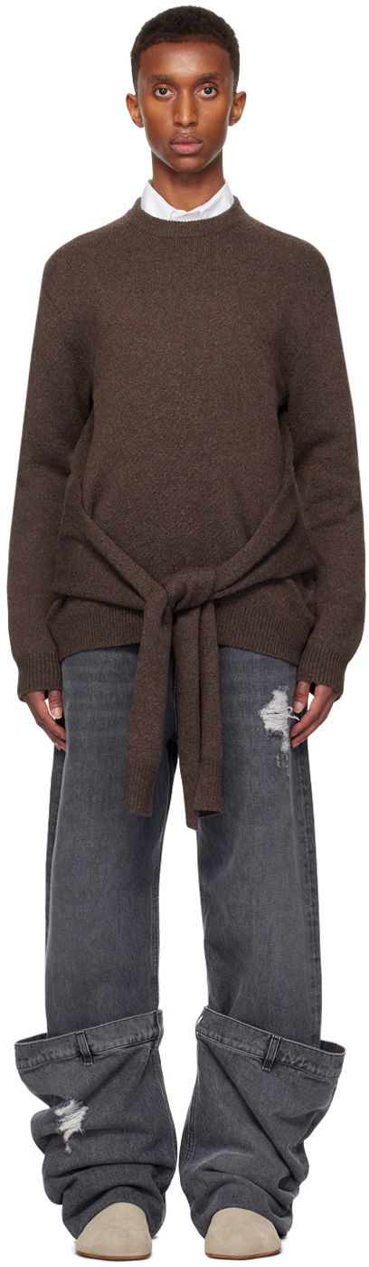Sweater JW Anderson JW Anderson Draped Tie-Front Sweater Brun | KW1263-YN0384