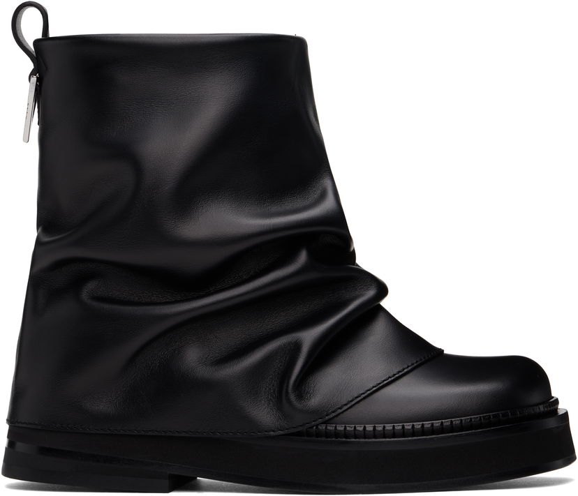 Tøj The Attico Attico Mini Robin Slouch Leather Boots Sort | 247WSH00832 LBT019AA