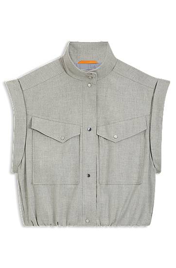 Vest BOSS Sleeveless stretch flannel vest with stand collar and flap pockets Grå | 50547683