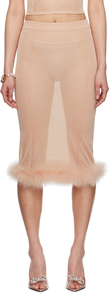 Nederdel Blumarine Blumarine Knit Midi Skirt with Feather Trim Beige | P522G234A, 0