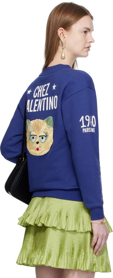 Sweatshirt Valentino Valentino Embroidered Cotton V-Neck Sweatshirt Blå | 7B3MF24V9KY, 2