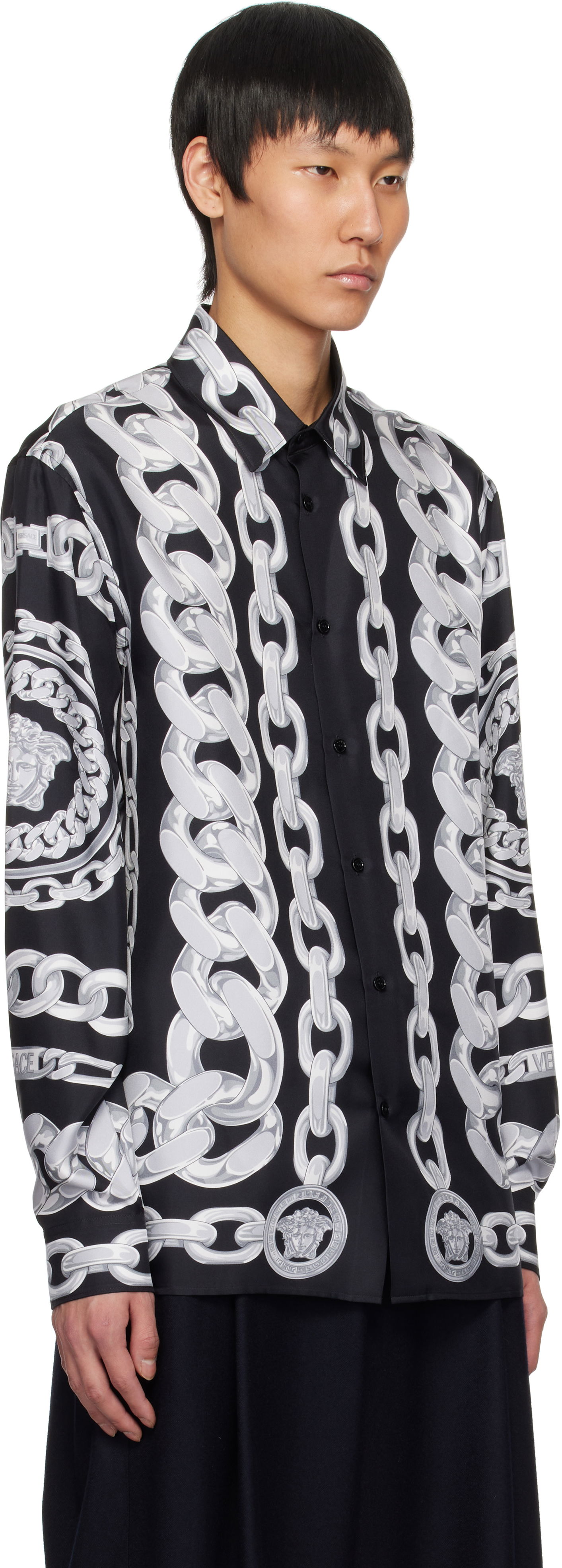 Skjorte Versace Versace Medusa Chains Silk Shirt Sort | 1019438_1A13397, 1
