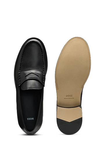 Sneakers og sko BOSS Smooth Leather Penny Loafers Sort | 50548278, 1
