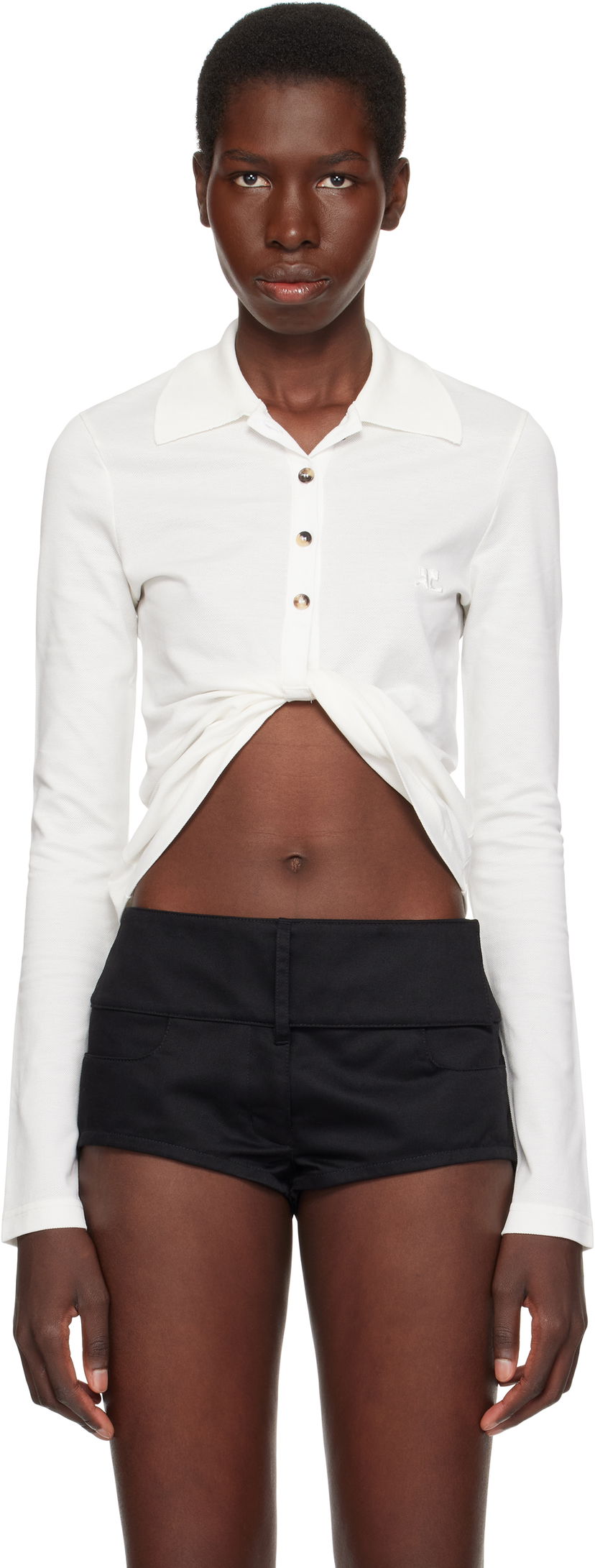 Shorts Courrèges Courrèges Twist Piqué Cropped Polo Hvid | 225JPO048JS0193
