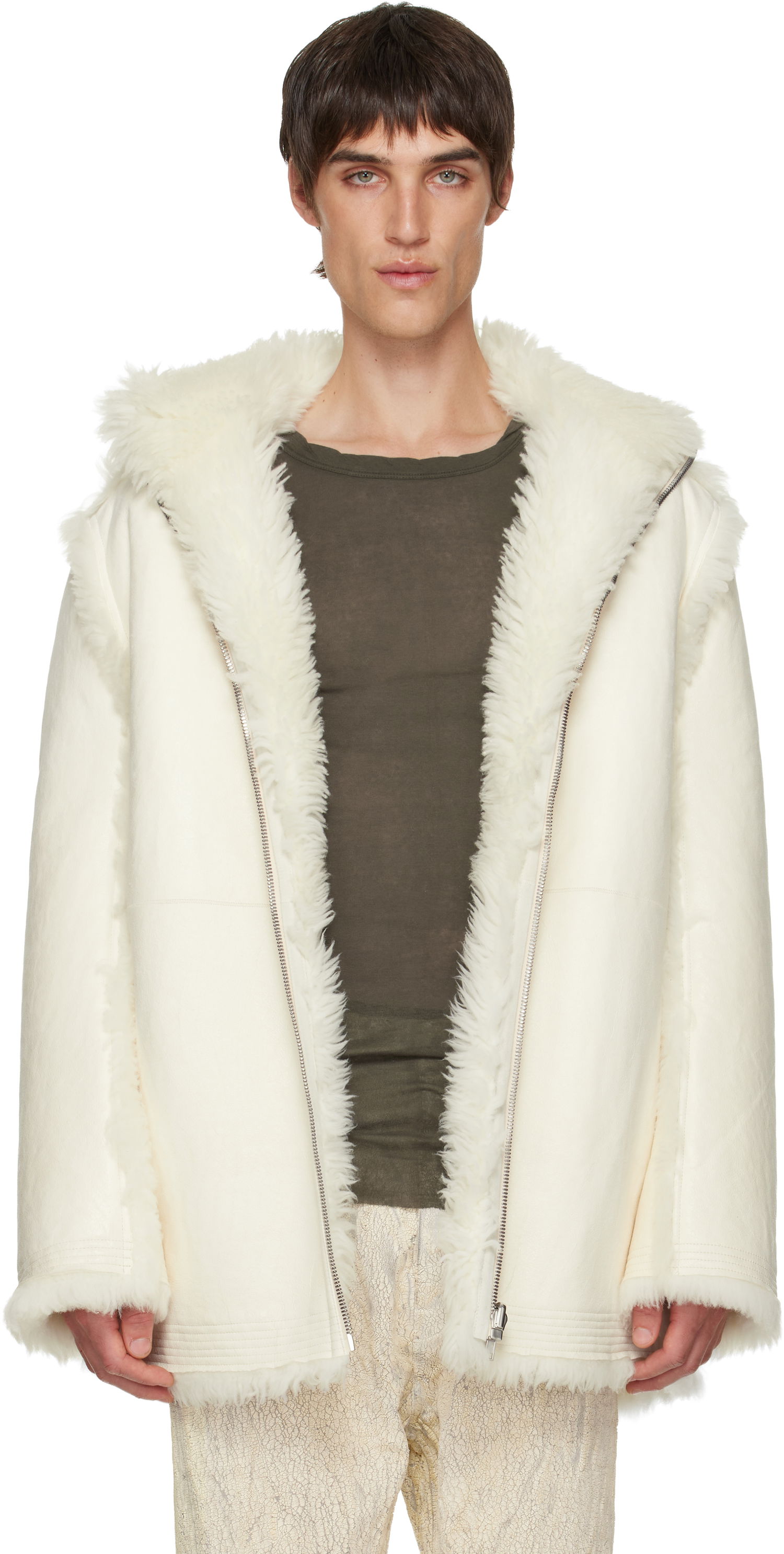 Frakker Rick Owens Mac Cropped Reversible Shearling Coat Hvid | RU02E1769 LSHAR, 0