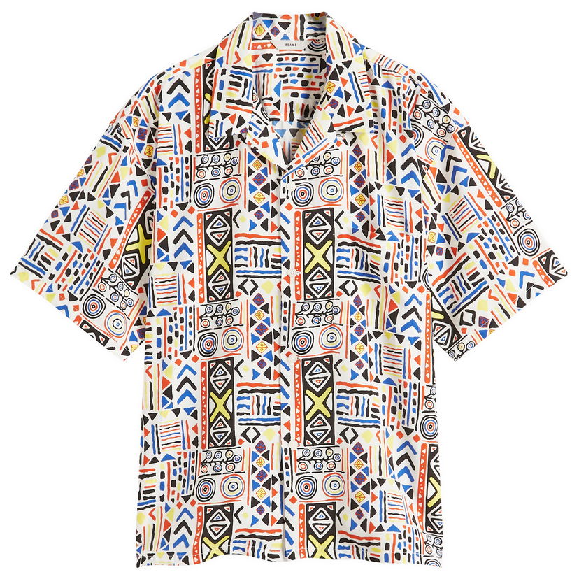 Skjorte BEAMS BEAMS Loose Open Collar Shirt, Size Large Flerfarvet | 1101-1491-803-01