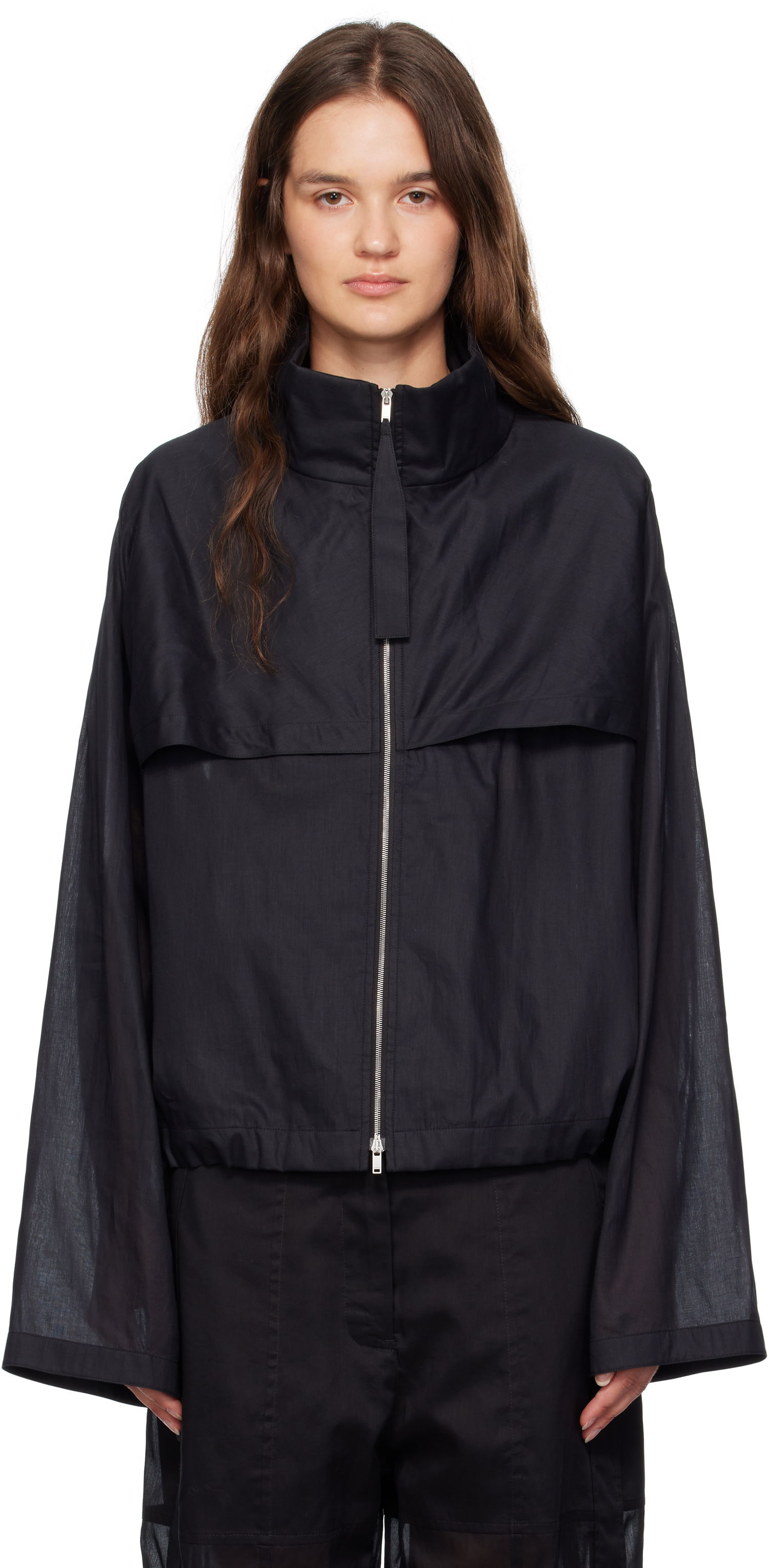 Jakke Jil Sander Jil Sander Cotton Muslin Zip Up Jacket Sort | J01SW0009_J45014, 0