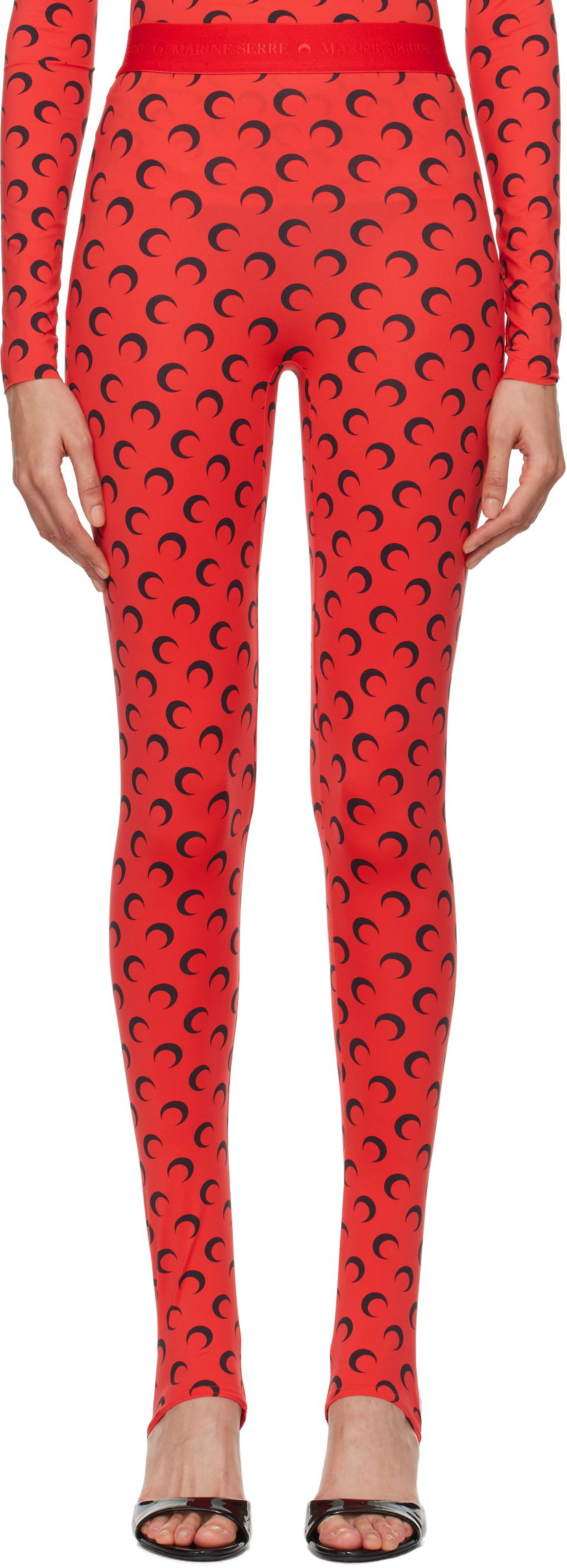Leggings Marine Serre Stirrup Leggings with Moon Print Rød | WPA111A CJER0001