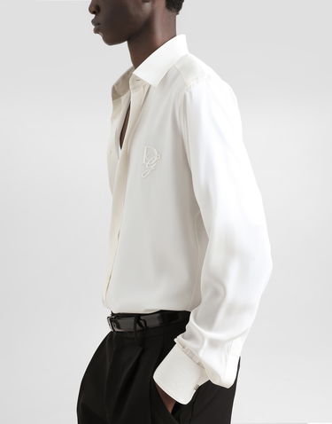 Skjorte Dolce & Gabbana Dolce & Gabbana Silk Shirt with Logo Embroidery Hvid | G5MO1ZFU1UQW0111, 3