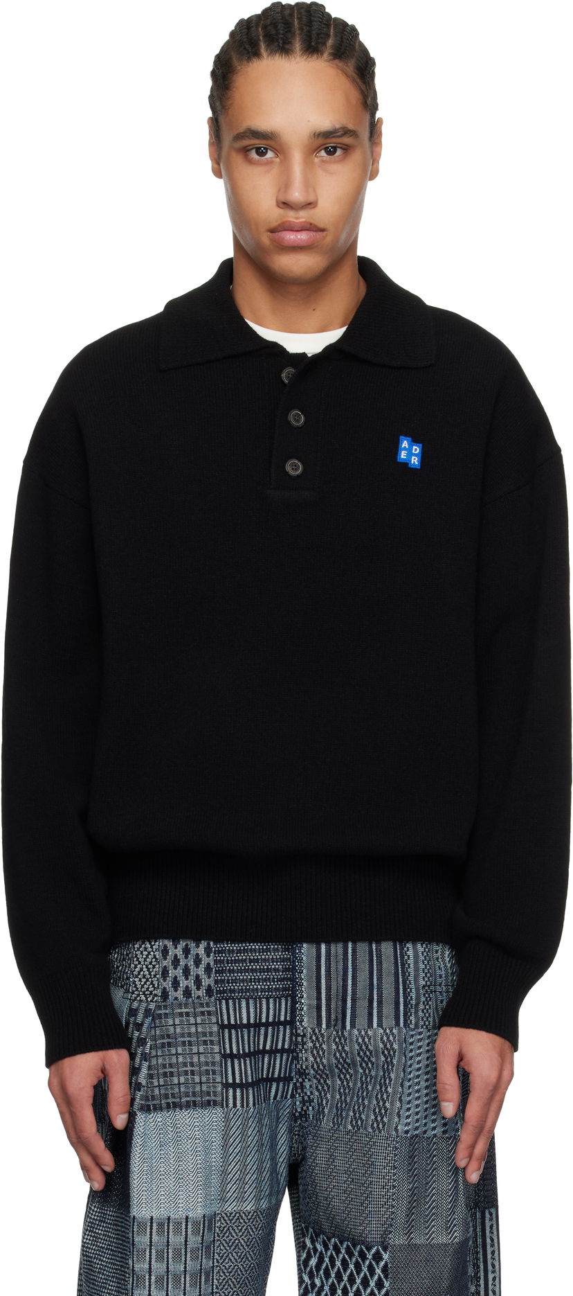 Sweater ADER ERROR ADER error Significant TRS Tag Knit Polo Sort | BO42FYKT0102BK