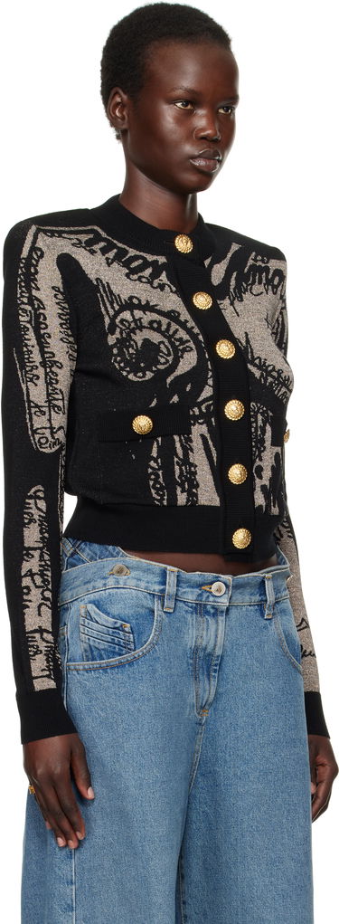 Sweater Balmain Balmain Jacquard Knit Cardigan with Body Motif Sort | EF1KL133KH93, 1