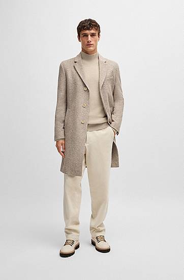Sweater BOSS Mock-Neck Cotton-Blend Sweater Beige | 50526833, 1