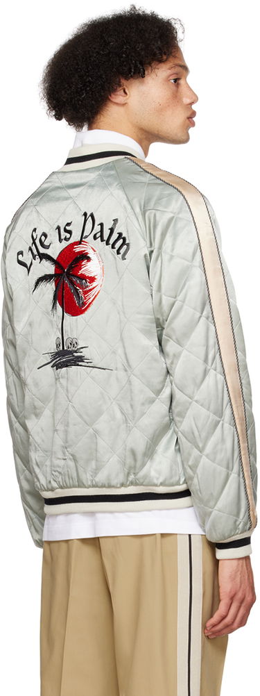 Bomberjakke Palm Angels Life Is Palm Souvenir Jacket Grå | PMEA110F22FAB0020910, 3
