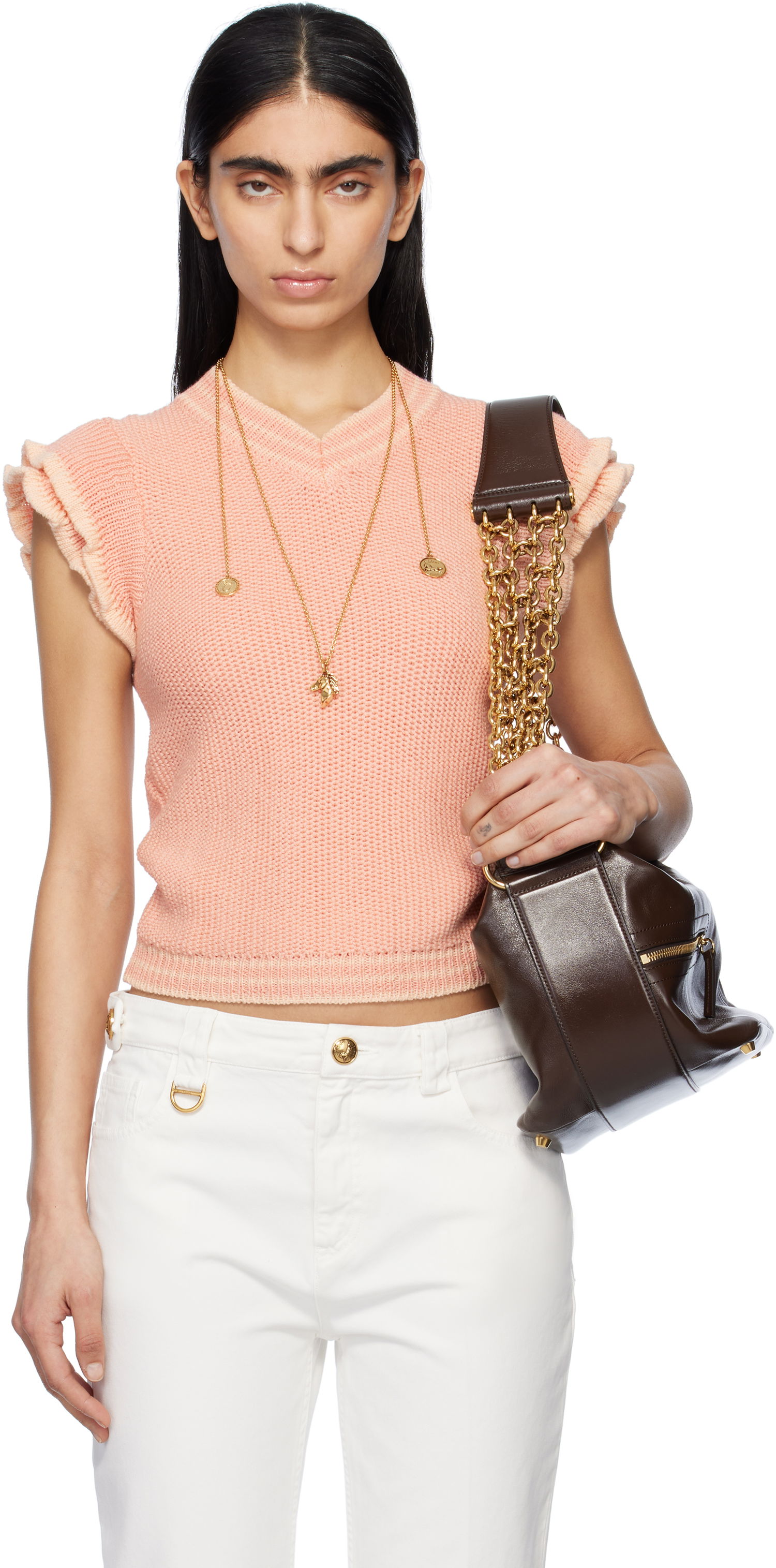 Sweater CHLOÉ Chloé Knit Ruffle-Sleeve Sweater Lyserød | CH25SMP03630, 0