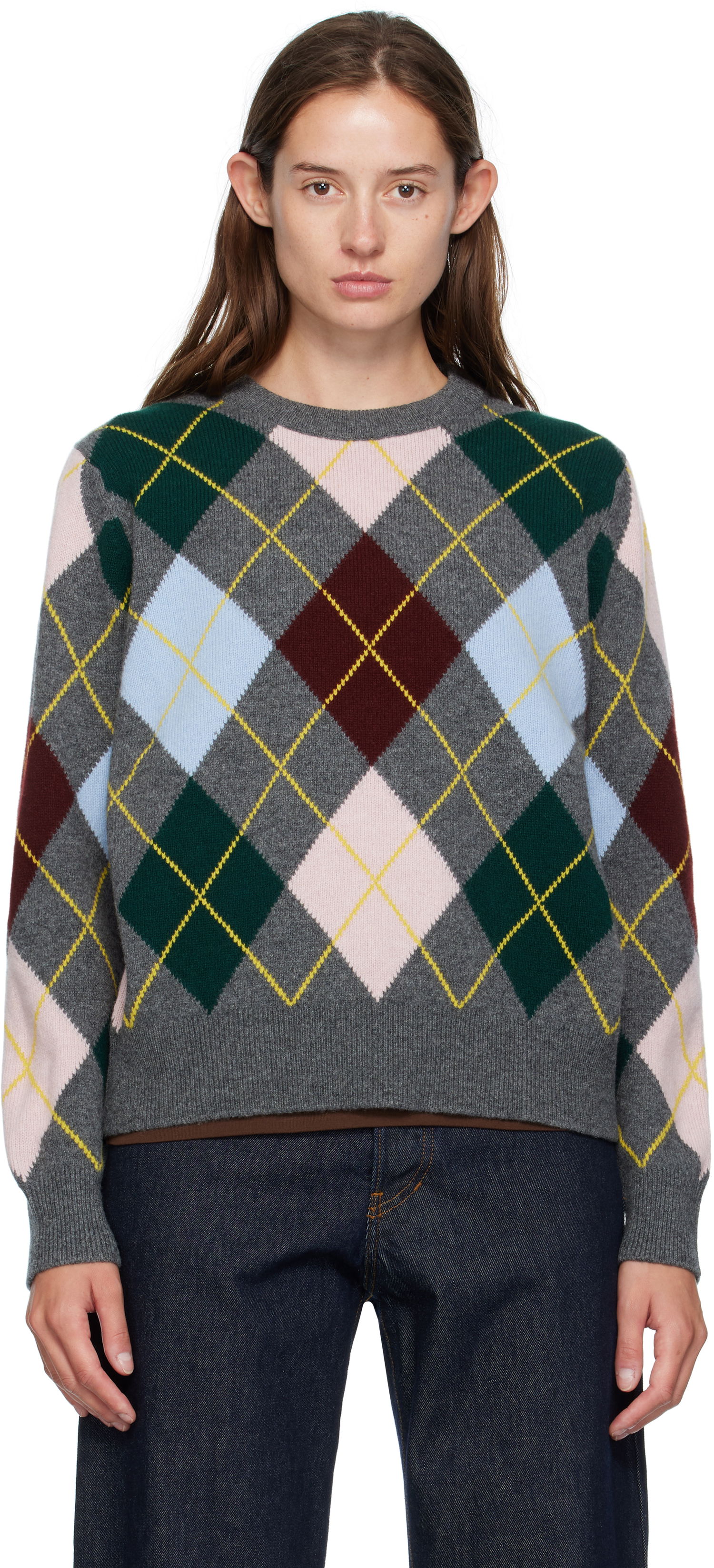 Sweater &Daughter &Daughter Ava Argyle Crewneck Sweater Grå | WL24205, 0