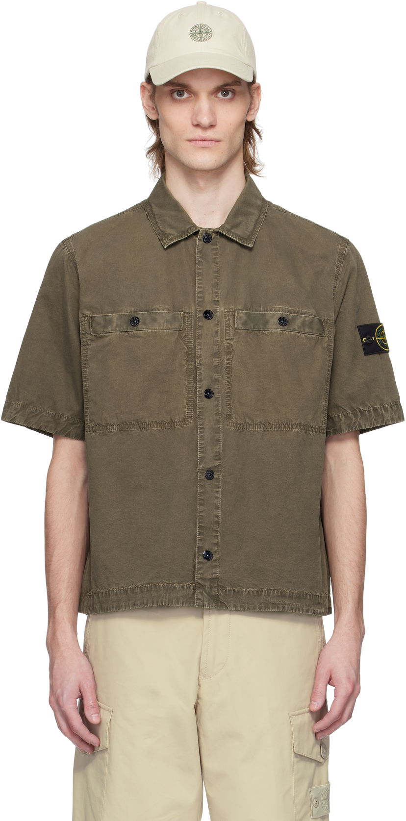Skjorte Stone Island Stone Island Brushed Organic Cotton Canvas Shirt Grøn | K1S15 1200029 S00WN