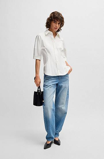 Skjorte BOSS Stretch Cotton Tailored Blouse Hvid | 50539901, 1