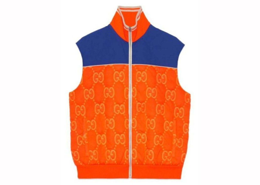 Vest Gucci Removable Sleeve GG Jacquard Jacket Orange/Blue Orange | 727322 XJE66 7548