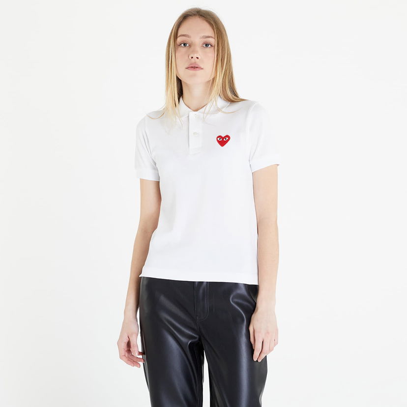 T-shirt Comme des Garçons PLAY Heart Logo Polo Short Sleeve Tee Hvid | AZT005 white