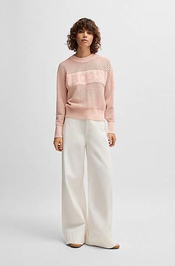 Sweater BOSS BOSS Open-Knit Logo Sweater Lyserød | 50510202, 1