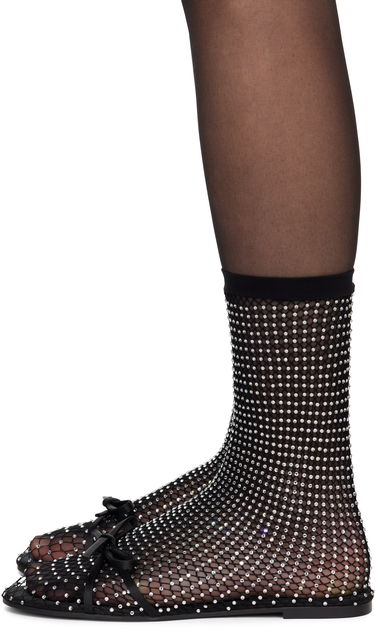 Sokker Balenciaga Balenciaga Leopold Crystal-Embellished Mesh Ballerina Flats Sort | 821043 W2EA2, 2