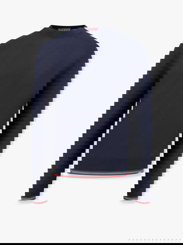 Sweater Gucci Navy Blue Sweater With Red And Green Trim Mørkeblå | 814531XKEJ14060, 0