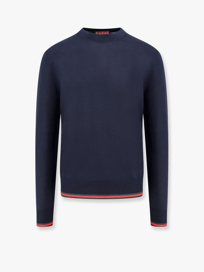 Sweater Gucci Navy Blue Sweater With Red And Green Trim Mørkeblå | 814531XKEJ14060