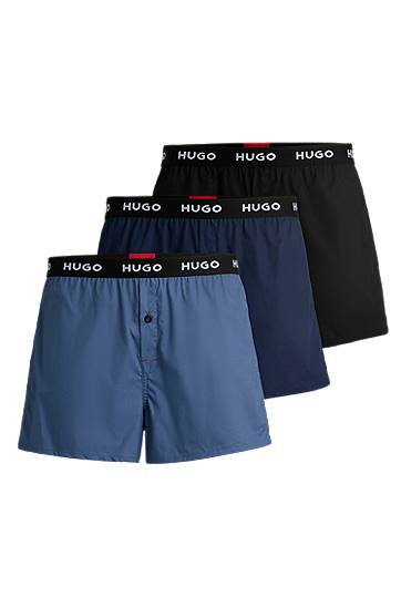 Boksere BOSS HUGO Three-Pack of Cotton Boxer Shorts with Logo Waistbands Sort | 50532565