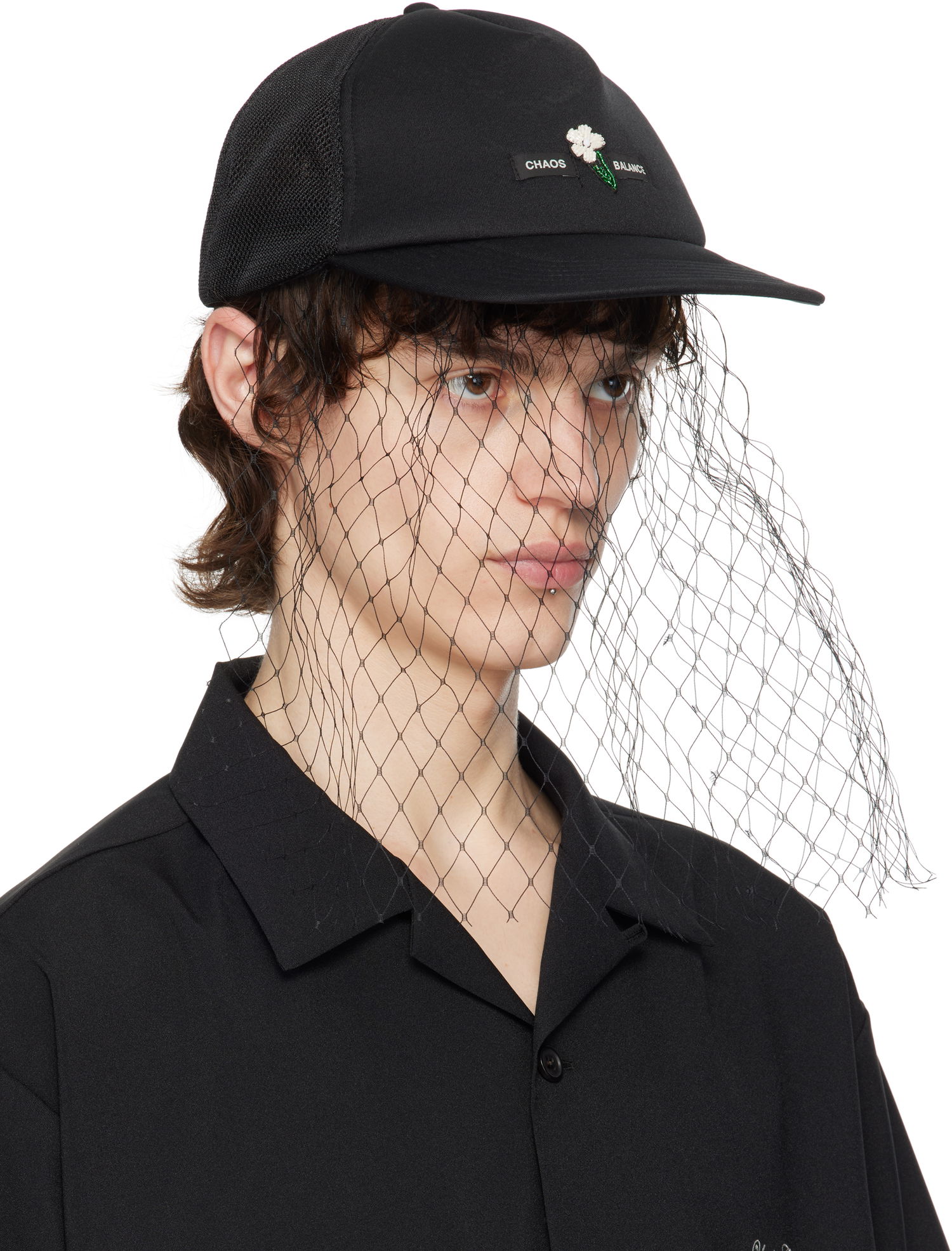 Kasket UNDERCOVER UNDERCOVER Beaded Appliqué Baseball Cap with Veil Sort | UC1E4H04, 1