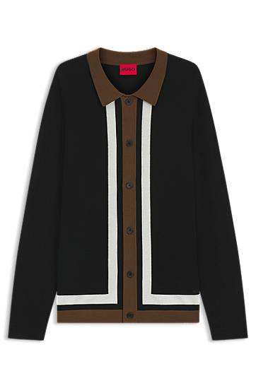 Sweater BOSS Striped Button-Up Sweater Sort | 50543770