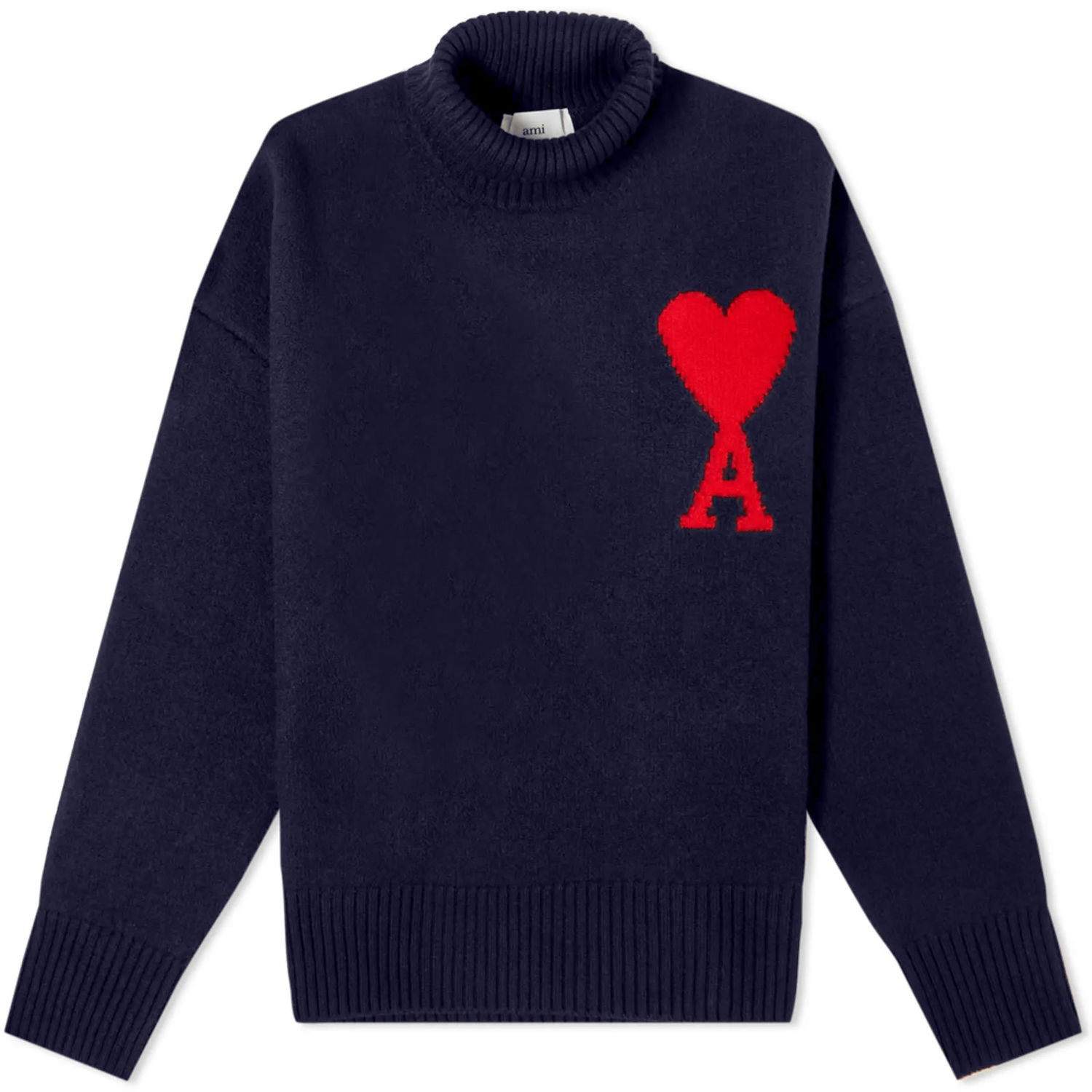 Sweater AMI Large A Heart Roll Neck Knit Mørkeblå | UKS406-018-4005, 0